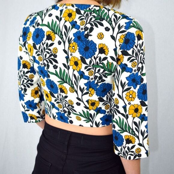 zara Field Flowers Cropped Top V Neck Size M - Picture 6 of 8